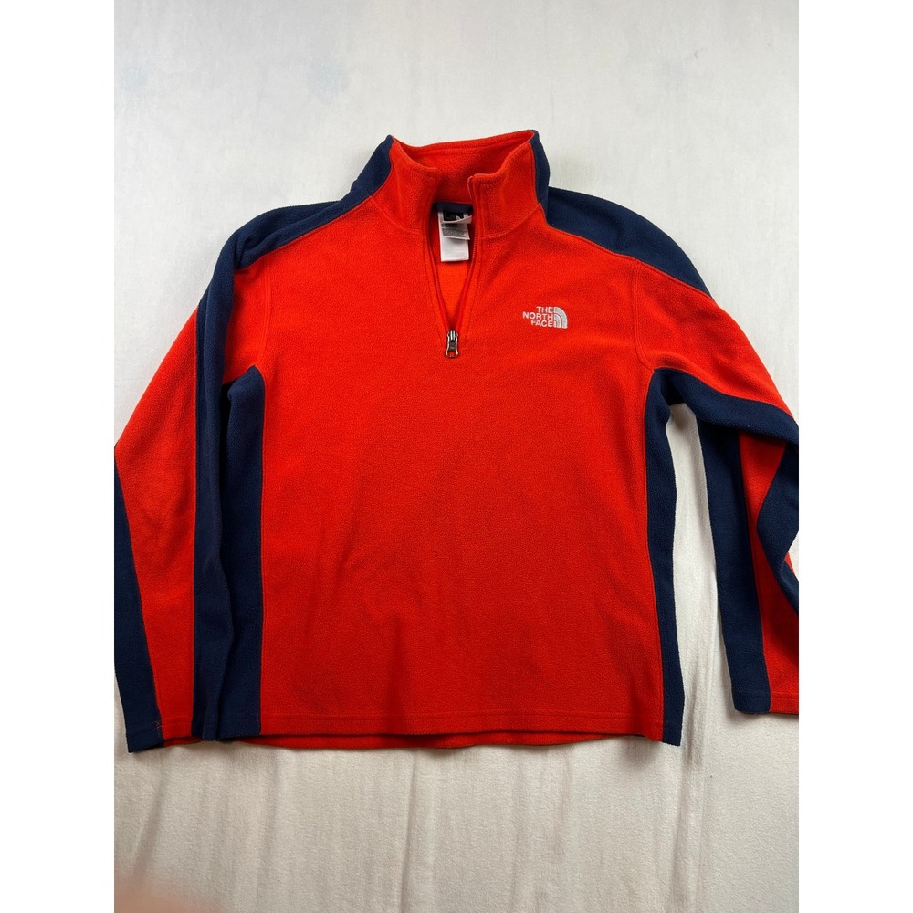 The North Face Boys Red Navy Blue Quarter Zip Fleece Pullover Jacket Large 14/16